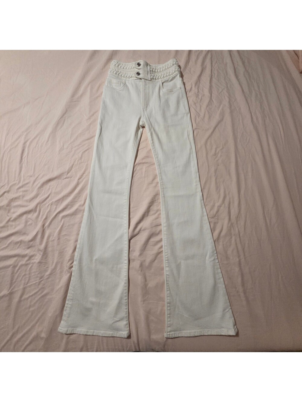 Derek Lam 10 Crosby White High Waist Braided Detail Flared Jeans Size 23